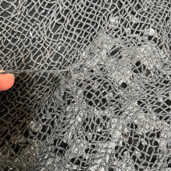 Upcycled Patchwork Infinity Scarf Black Skull Gray Fishnet Mens Goth Apocalypse - Picture 8 of 16